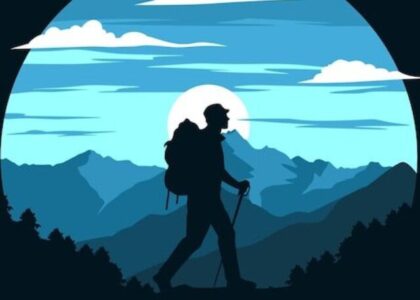 Premium Vector _ Mountain hiker flat